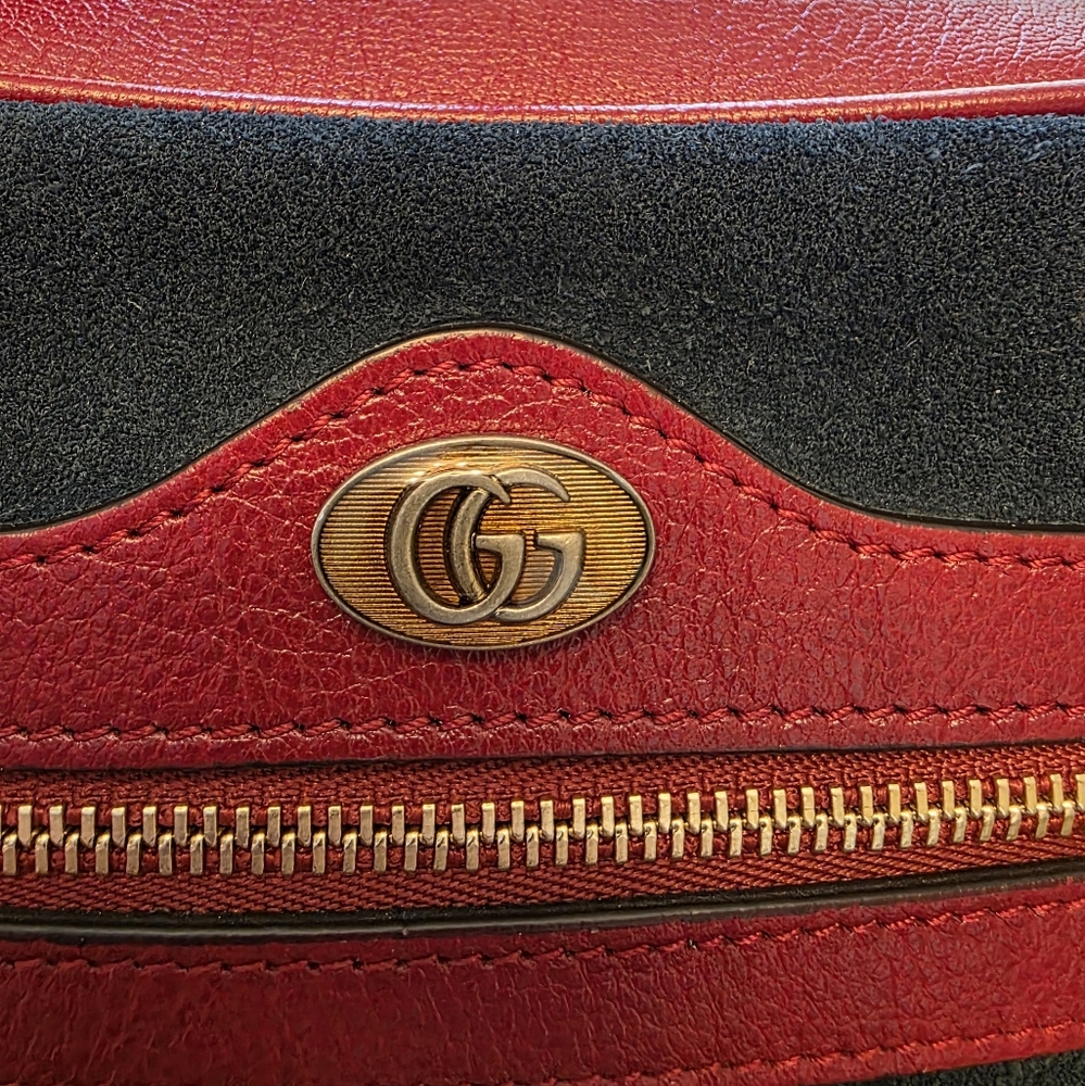 💙 Gucci Ophidia Mini Crossbody Bag in Blue Suede with Red Leather - Picture 2 of 14